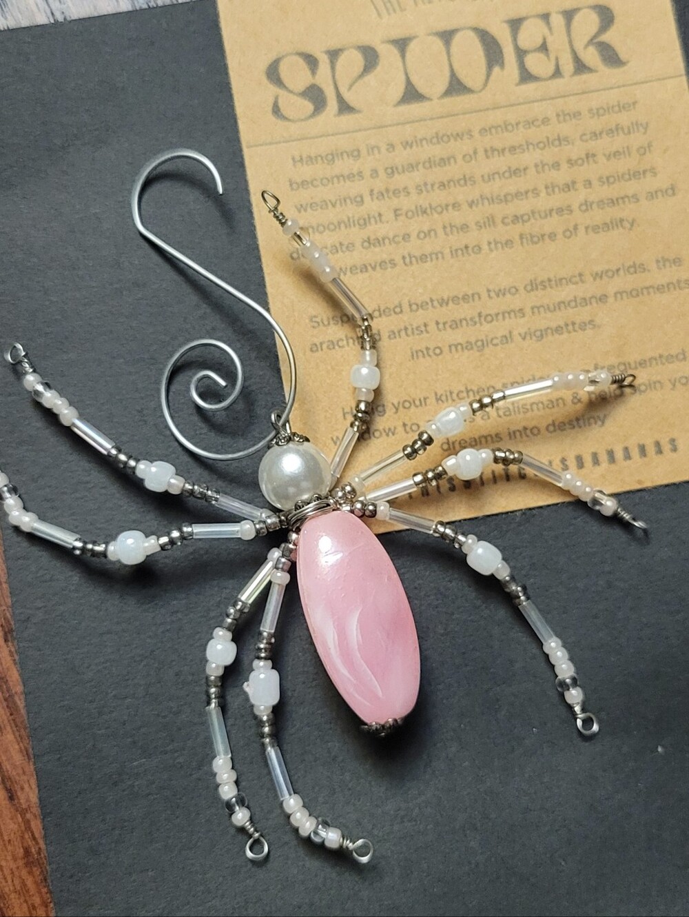 Handmade Beaded Pink Hanging Kitchen Spider. Unique Home Accent/Ornament
